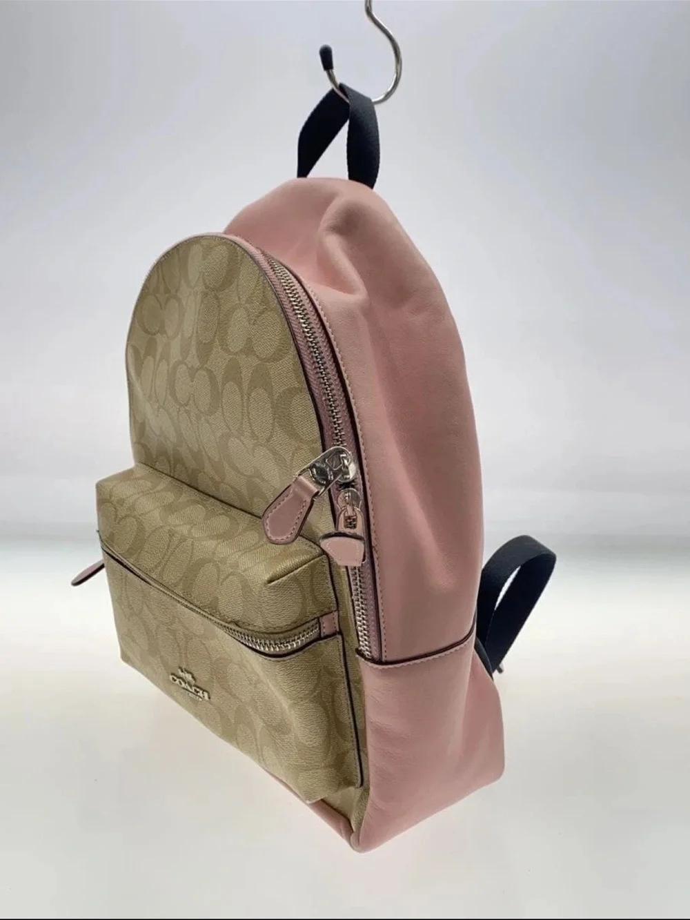 Coach Beige Signature Canvas & Pink Leather Mini Backpack